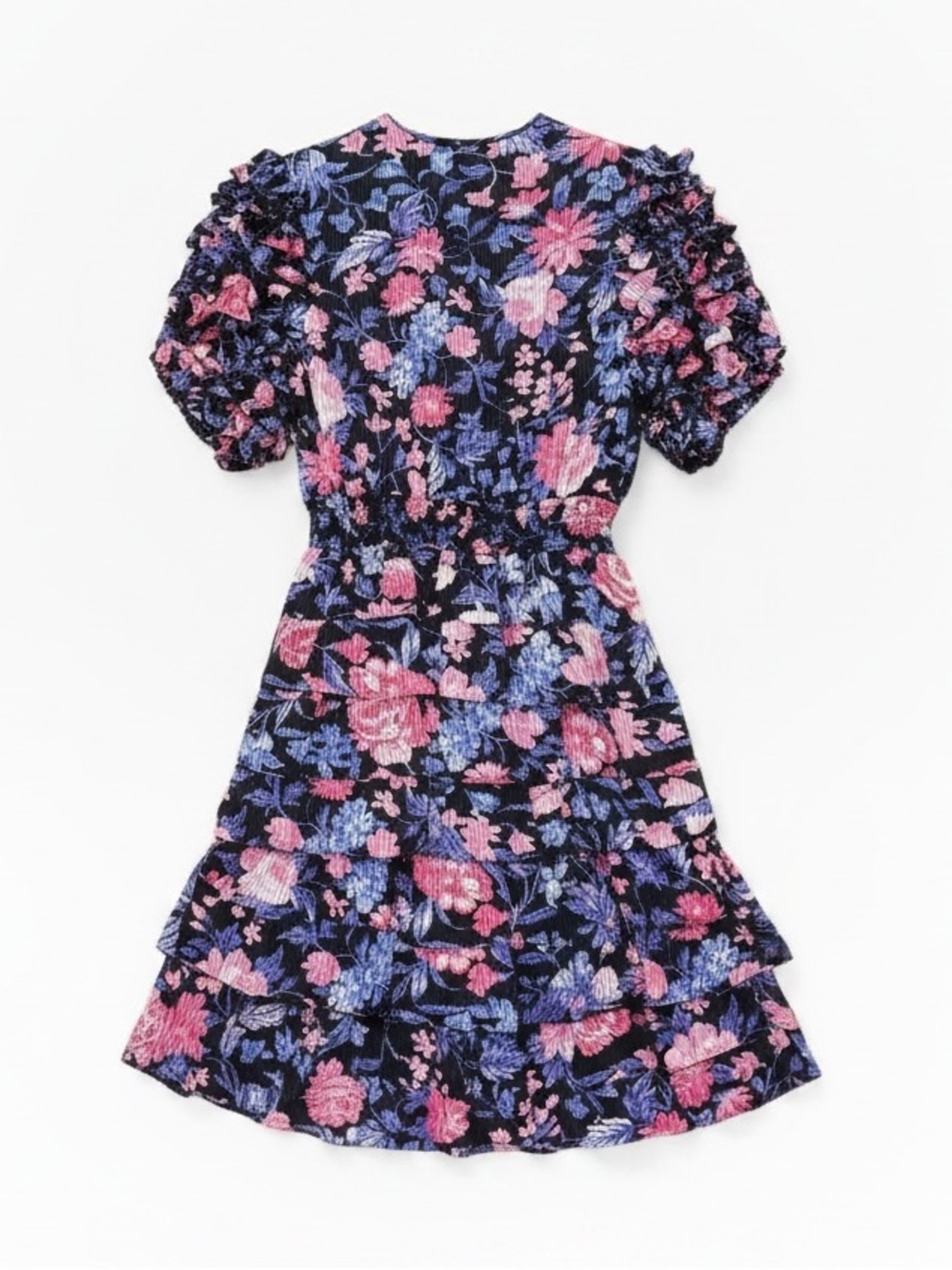 Vintage Neiman Marcus Janan Studio Floral Ruffle Sleeves Tiered Skirt Dress - Picture 2 of 10